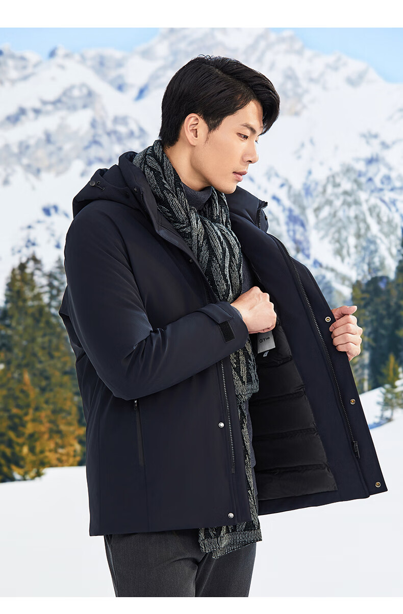 Goldlion GY Men's Three-Proof Anti-Feather-Leak Warm Hooded Down Jacket DGH0226-MK104 Black 2XL 5