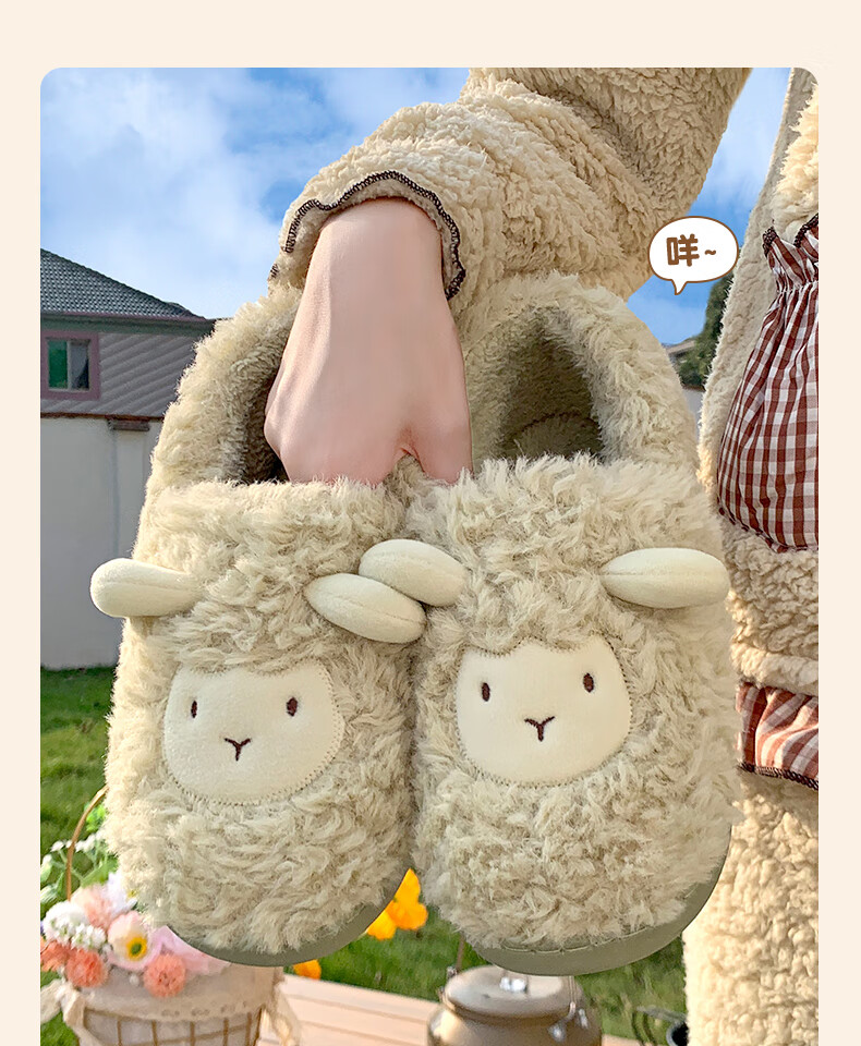 Runrou Women's Cotton Slippers Autumn Winter 2025 New Plush Warm Indoor Home Fuzzy Postpartum Closed-Heel Cotton Shoes 3