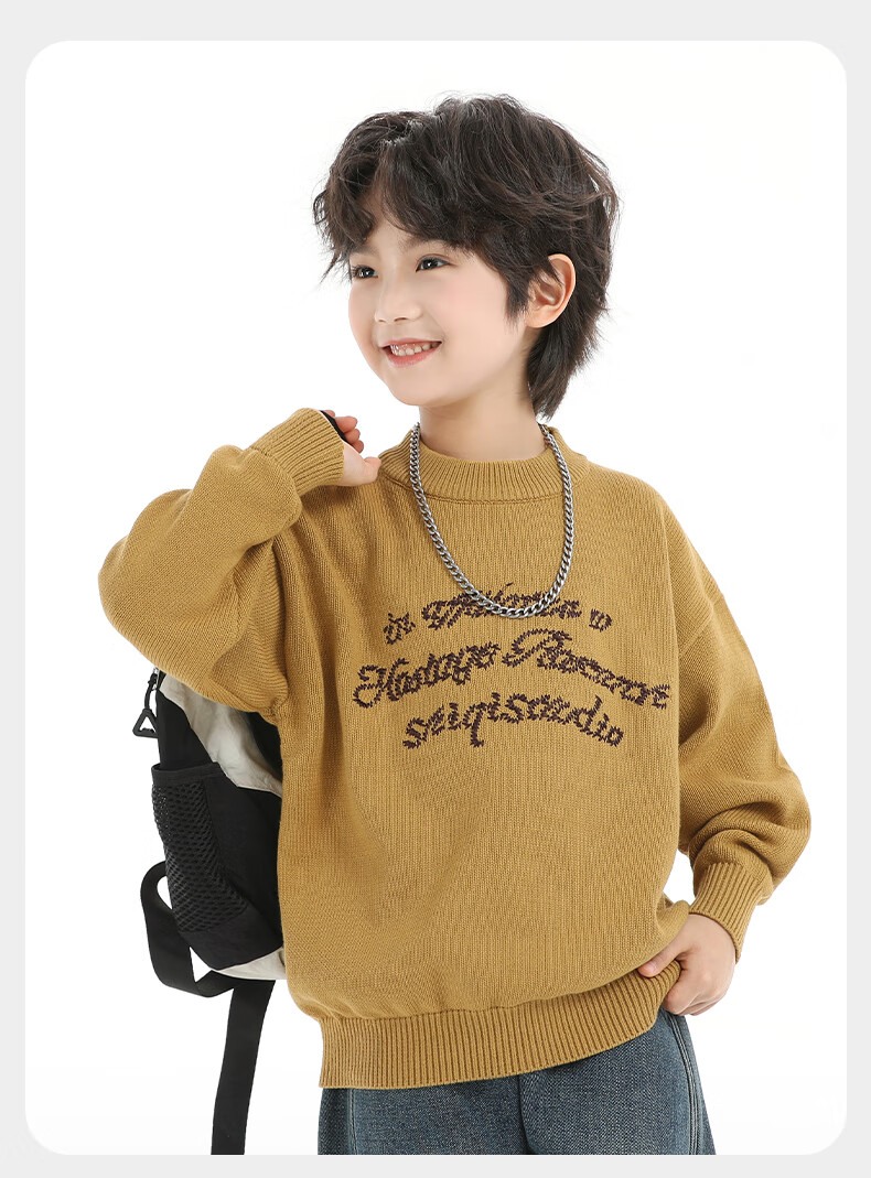 Little Elephant Ham Boys' Knitted Crew Neck Sweater Base Shirt Yellow [100% Cotton Skin-Friendly Non-Itchy] 120 cm 30