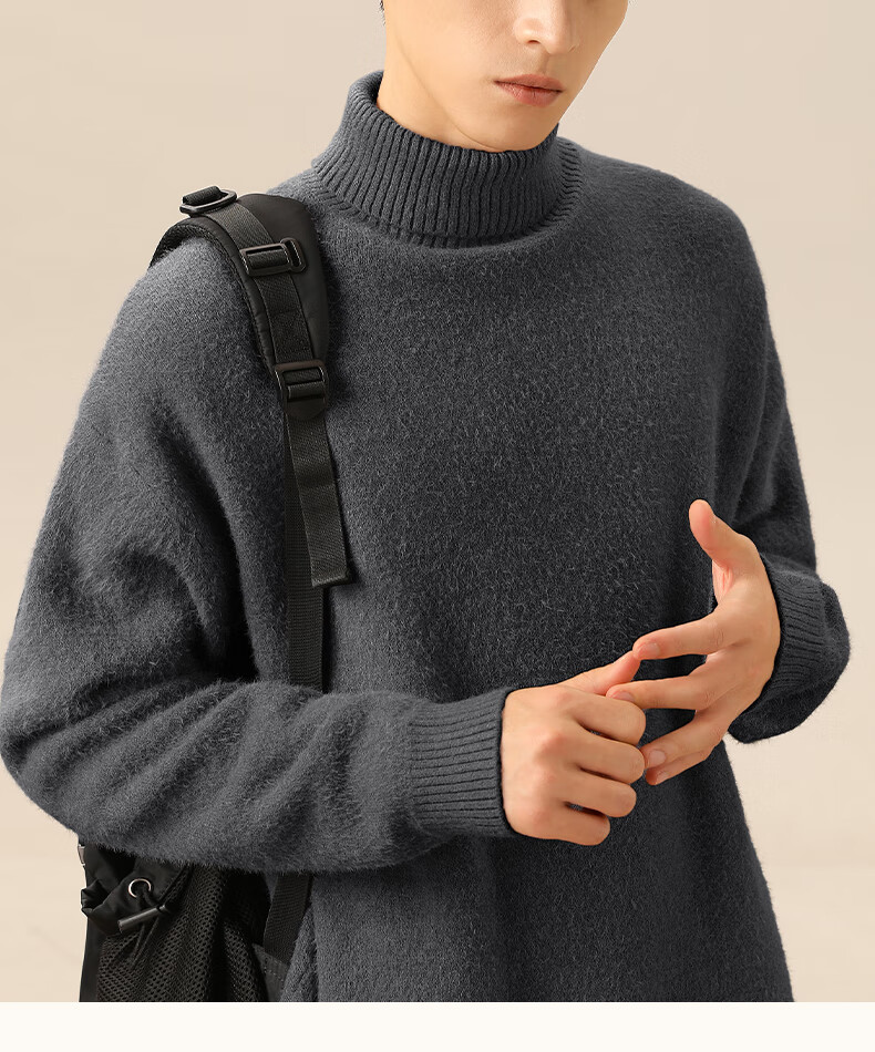 MINISO Men's Winter Turtleneck Sweater Soft Skin-Friendly Cashmere Blend Knitwear Off-White XL 13