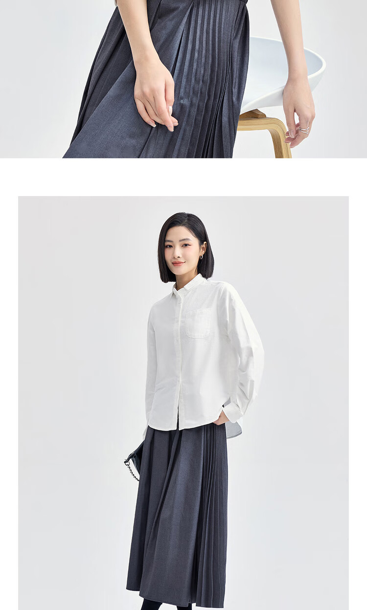 Giordano Women's Oxford Cotton Commuter Shirt with Pocket, Small Lapel, Long Sleeve Shirt 05345874 15
