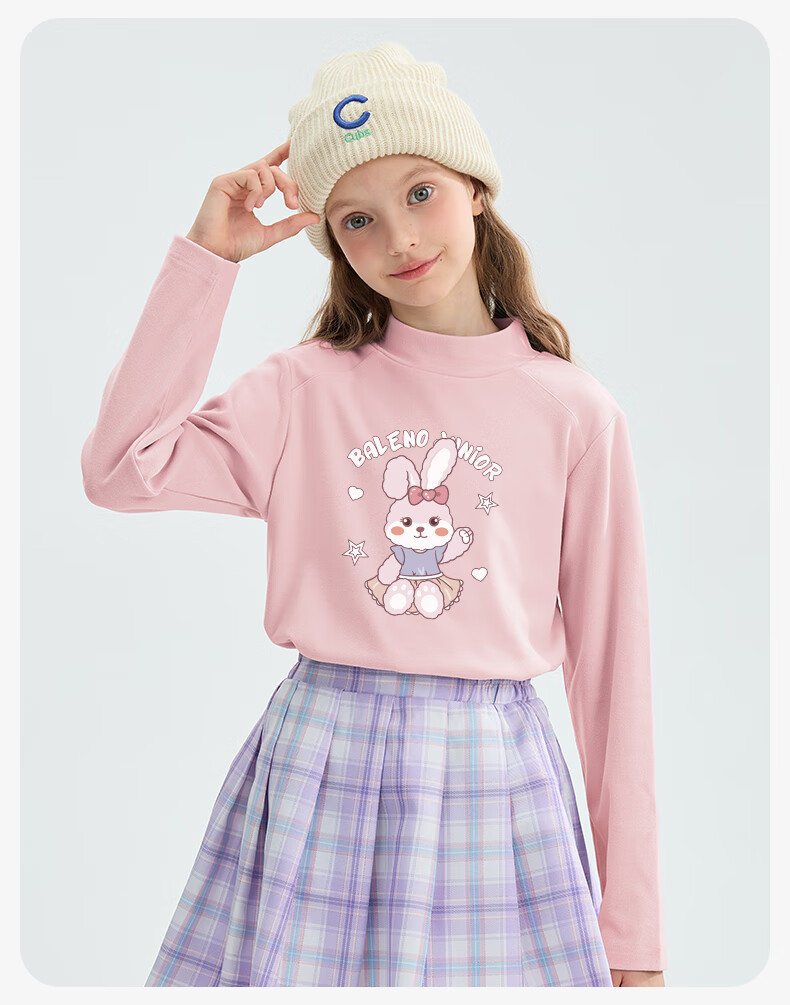 Baleno Girls' Long-Sleeve T-Shirt, Winter 2025 Style, for Older Children, Warm Inner Layer, Semi-Turtleneck Top, Kids' Winter Base Layer 2