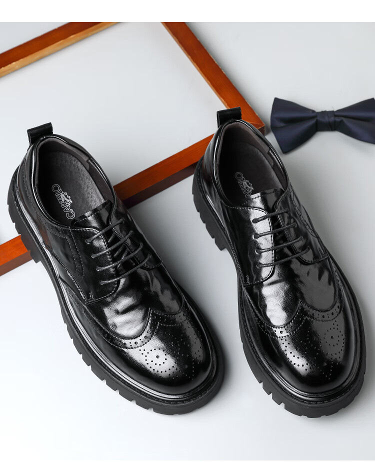 CARTELO British Men's Brogue Leather Shoes, Thick-Soled Heightening Business Casual Leather Shoes, Breathable Cowhide Shoes for Men, 9961 Black, Size 41 2
