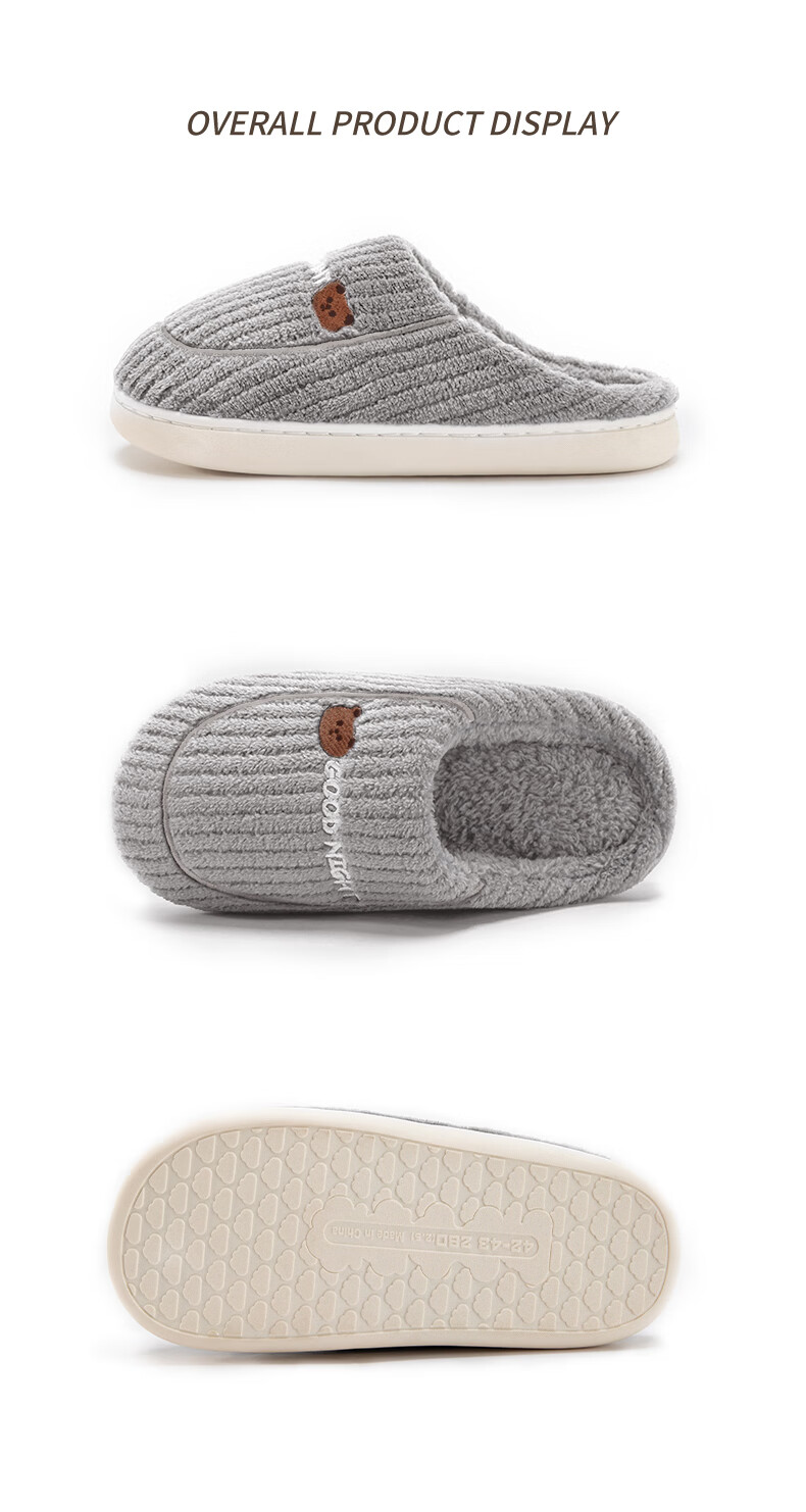 Runrou Men's Cotton Slippers Autumn Winter Warm Fleece Lined Indoor Non-Slip High-End 2025 New Winter Model 4