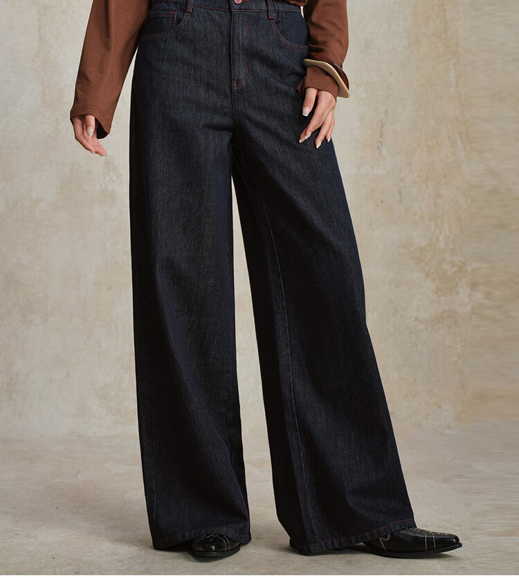 Giordano [Lu Zhengyi Star Edition] Autumn Winter Semi-Elastic Waist Natural Color Wide-Leg Jeans for Women 18415820 16