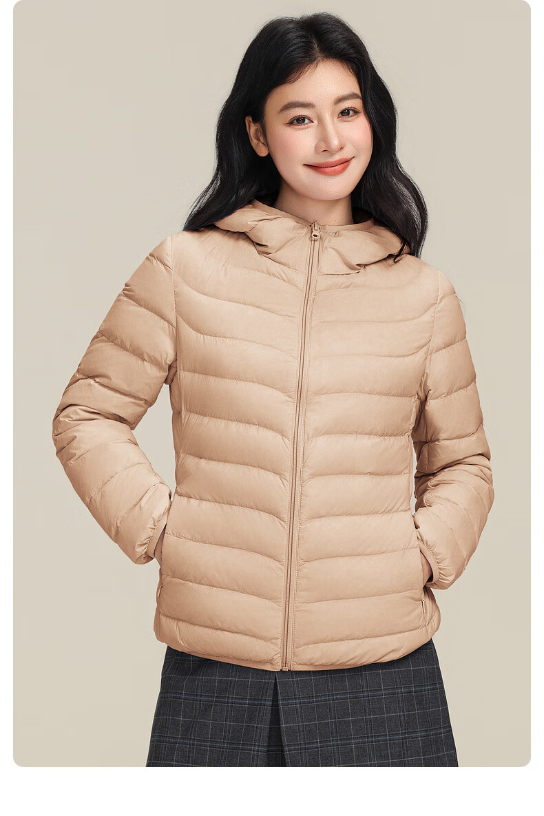 YAYA Lightweight Women's Down Jacket Warm Fashion Slim Short Duck Down Autumn Winter Hooded Lightweight Coat 24