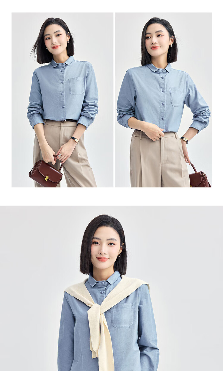 Giordano Women's Oxford Cotton Commuter Shirt with Pocket, Small Lapel, Long Sleeve Shirt 05345874 11