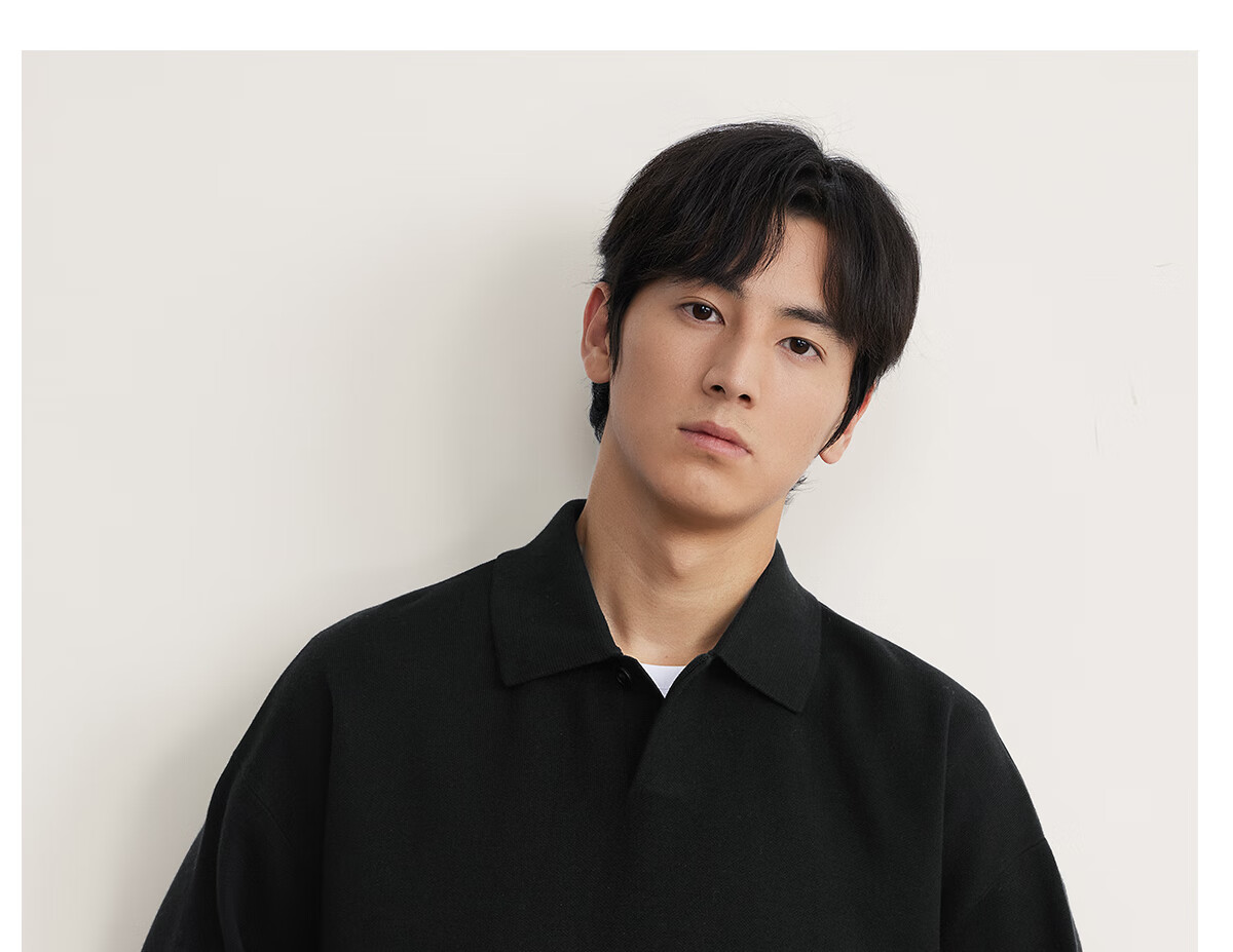 MARKLESS Men's Casual Pullover Knit Sweater, Long Sleeve, Spread Collar, Drop Shoulder, Machine Washable, Knit Top 5703, Starry Black, Size L 24