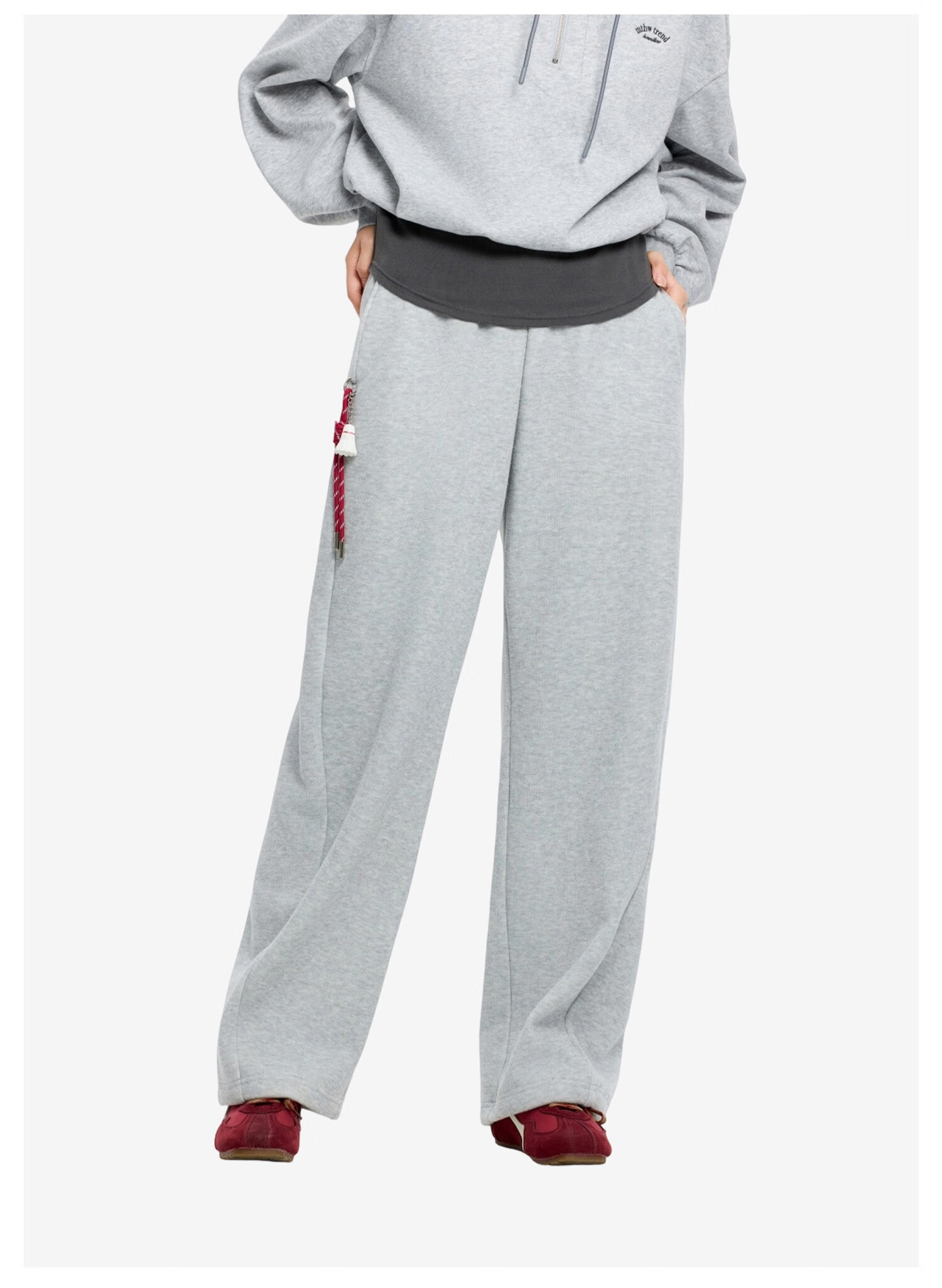 Metersbonwe Women's Casual Pants 2025 Winter New Trendy Loose Wide-Leg Knit Fleece-Lined Banana Pants 12