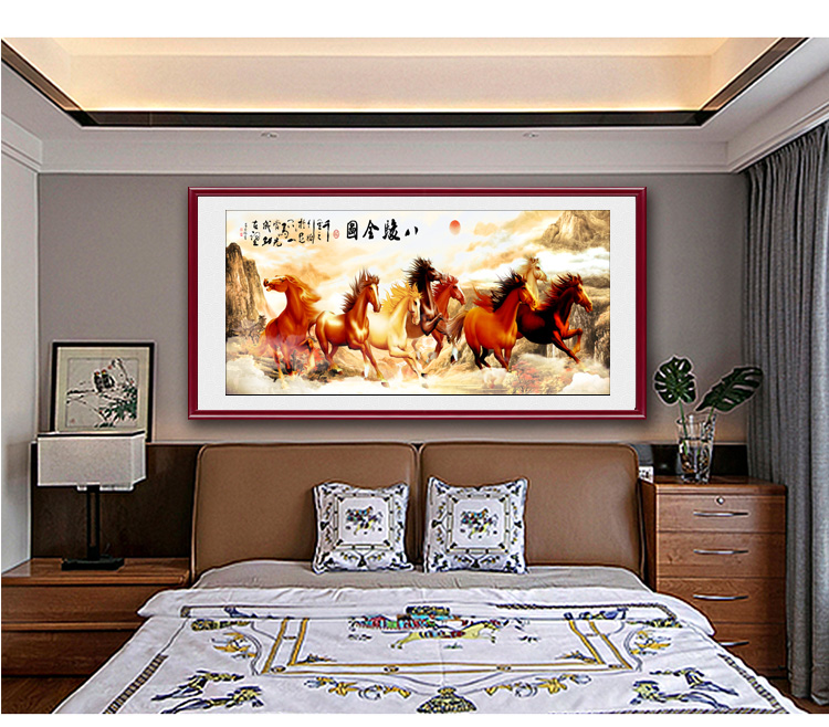 天尚喷画马到成功吉祥装饰画八骏图国画挂画办公室书房挂画客厅中式