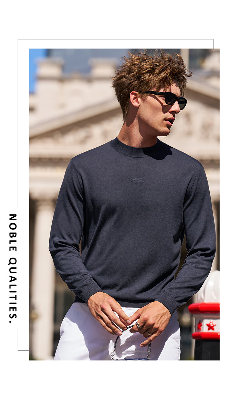 Mr.Bu Fashion Machine-Washable Wool Sweater Men Autumn Winter Simple Solid Color Knitwear Piano Black M (170) 4