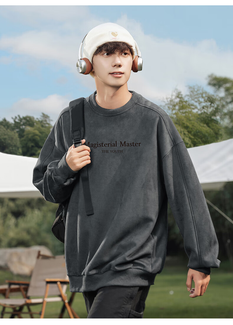 WOOD SOON Men's Vintage American Style Loose Fit Pullover Sweatshirt Autumn Winter Heavyweight Casual Top 16
