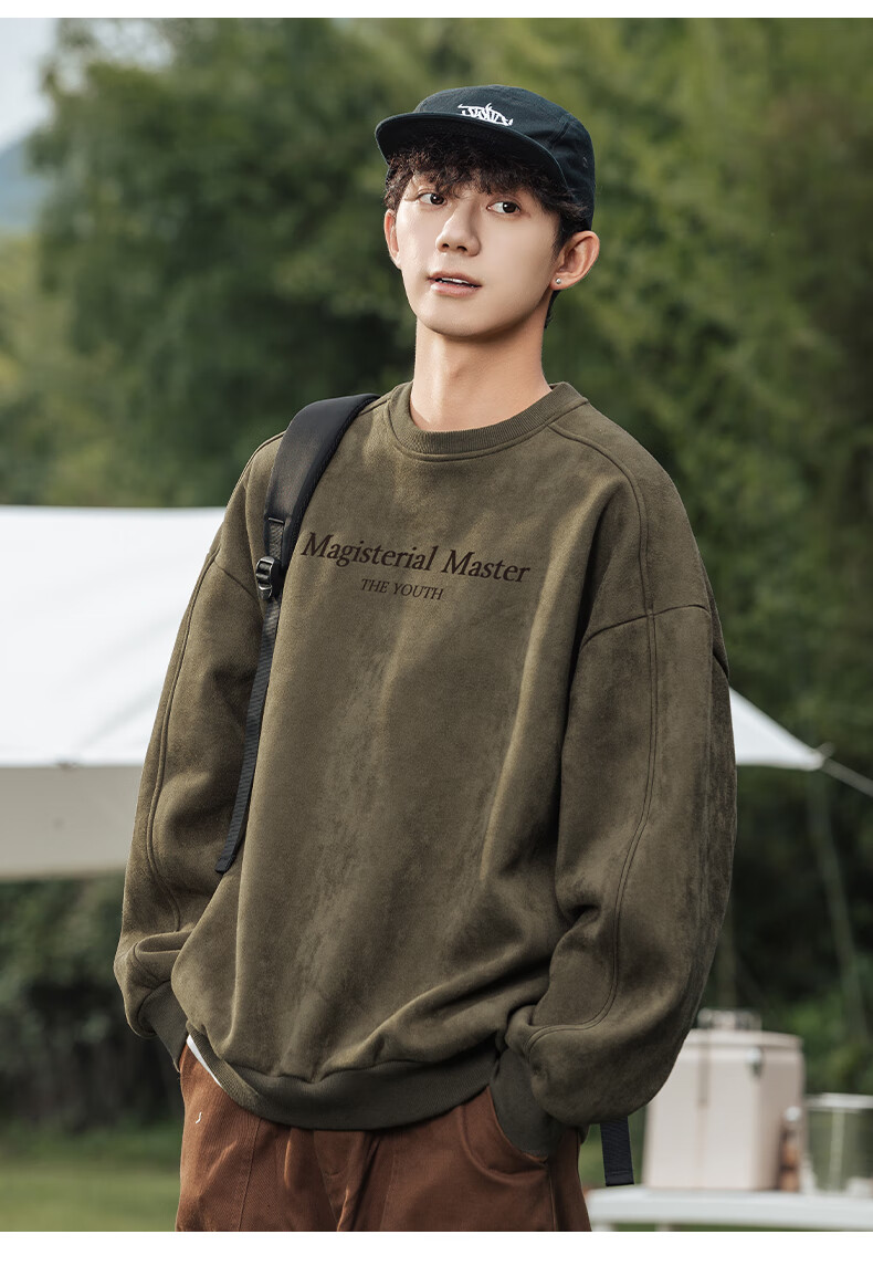 WOOD SOON Men's Vintage American Style Loose Fit Pullover Sweatshirt Autumn Winter Heavyweight Casual Top 9