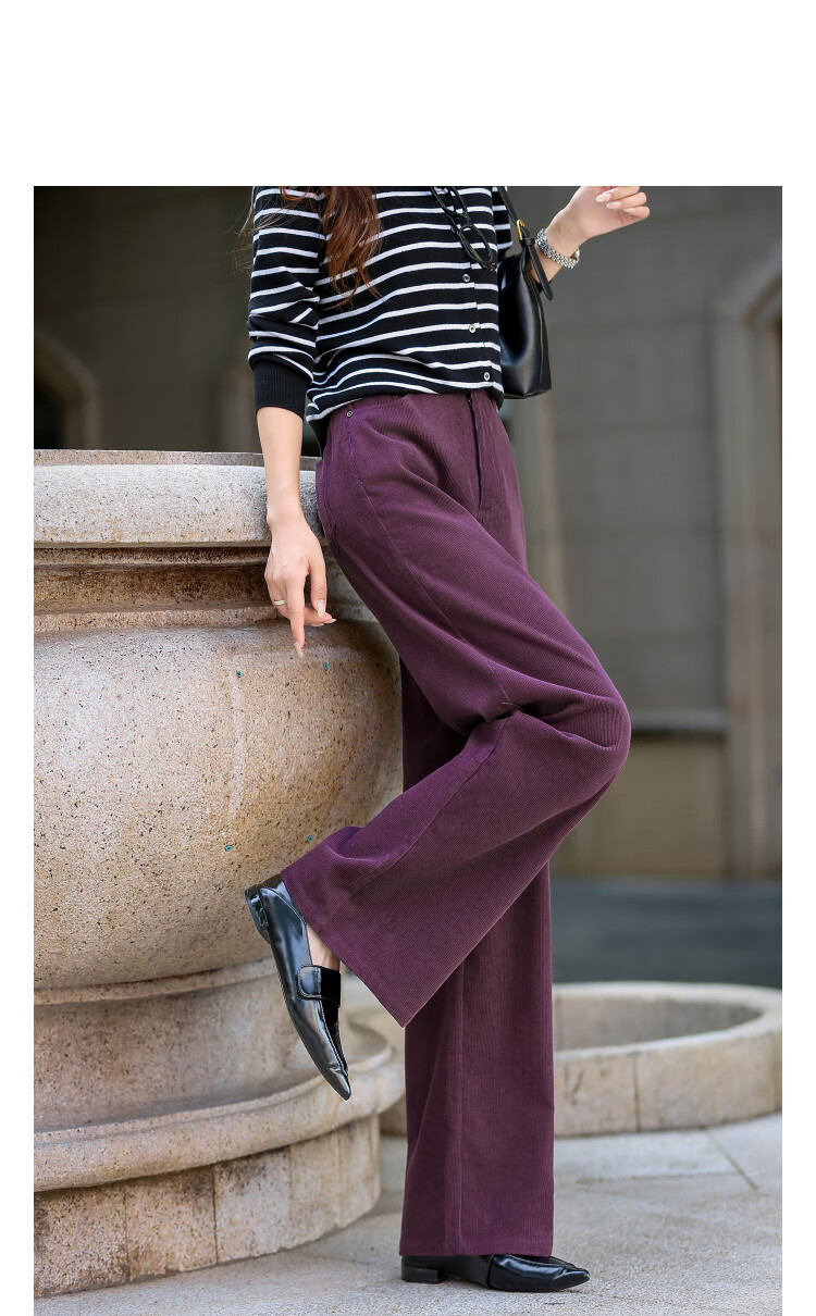 Demana Corduroy Style Autumn 100% Cotton Straight-Leg Casual Pants with Simple Buttons for Petite Women 3