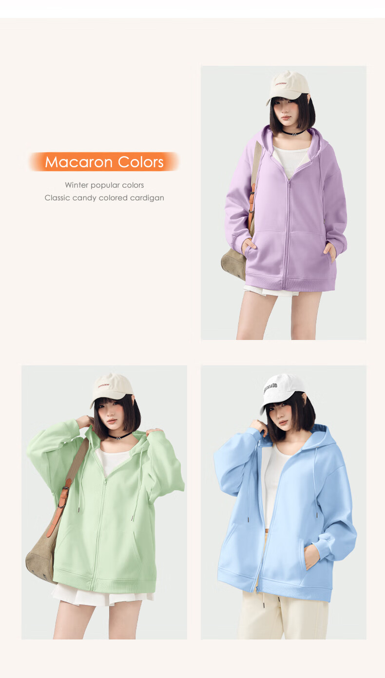 Jeanswest Women's Hooded Zip-Up Sweatshirt 2026 Spring New Casual Loose Campus Trendy Petite Jacket 8