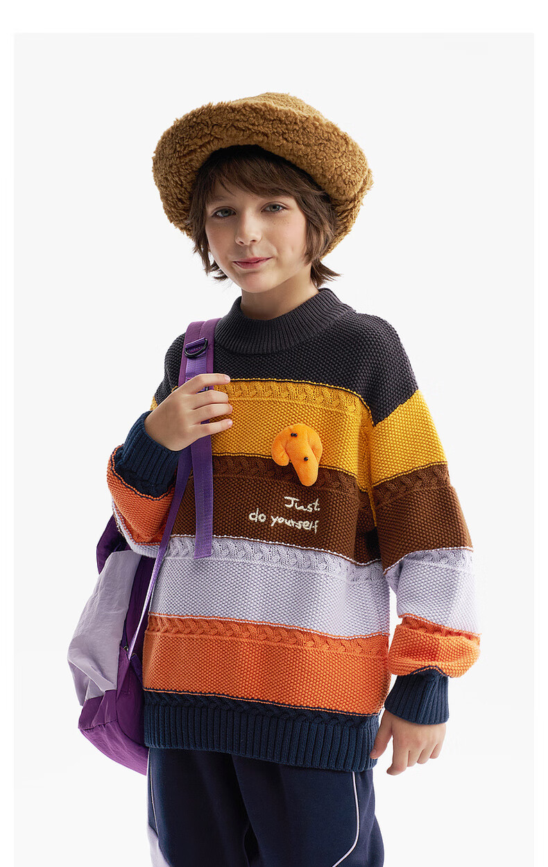MQD Boys Sweater Knitwear 2025 Winter New Thickened Warm Half Turtleneck Striped Top for Kids 6