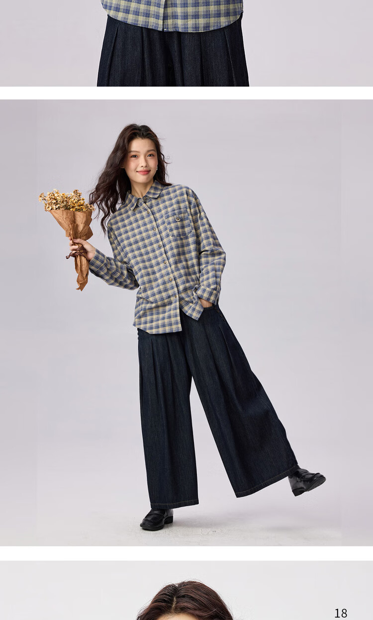Giordano Women's American Style Plaid Flannel Shirt Autumn Winter New Pure Cotton Loose Long Sleeve Shirt 05345876 13