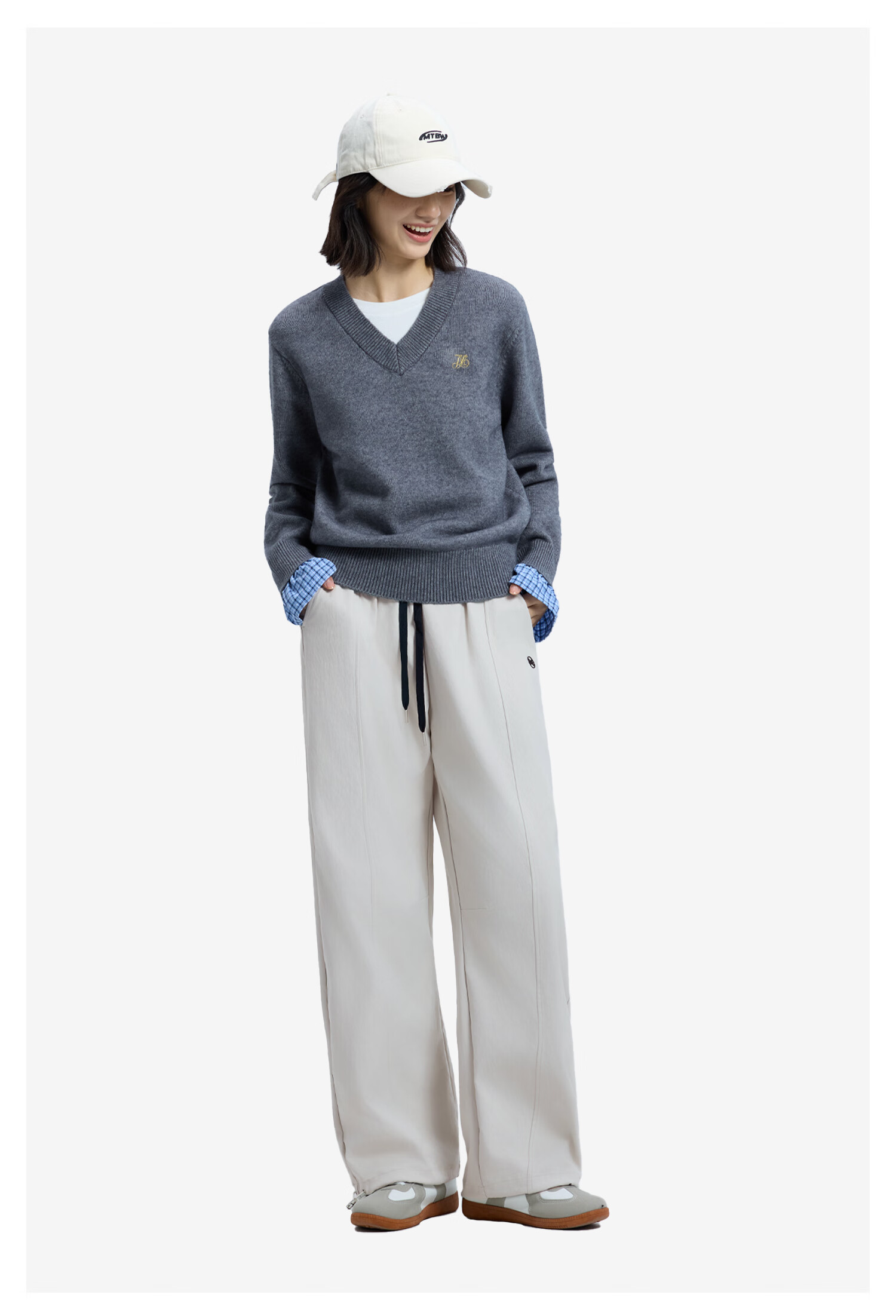 Meters Bonwe Women's Casual Pants 2025 Winter New Waist Splicing Casual Solid Color Simple Jogger Pants 3