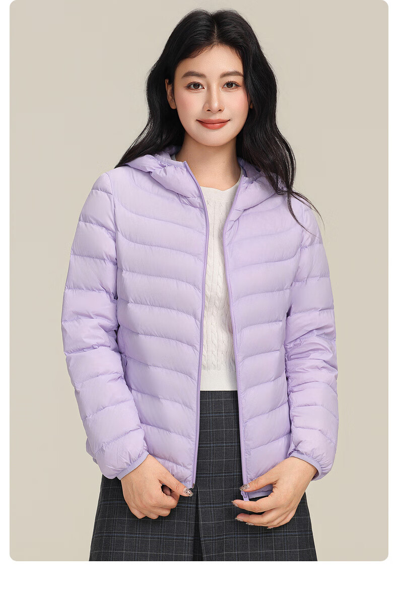YAYA Lightweight Women's Down Jacket Warm Fashion Slim Short Duck Down Autumn Winter Hooded Lightweight Coat 36
