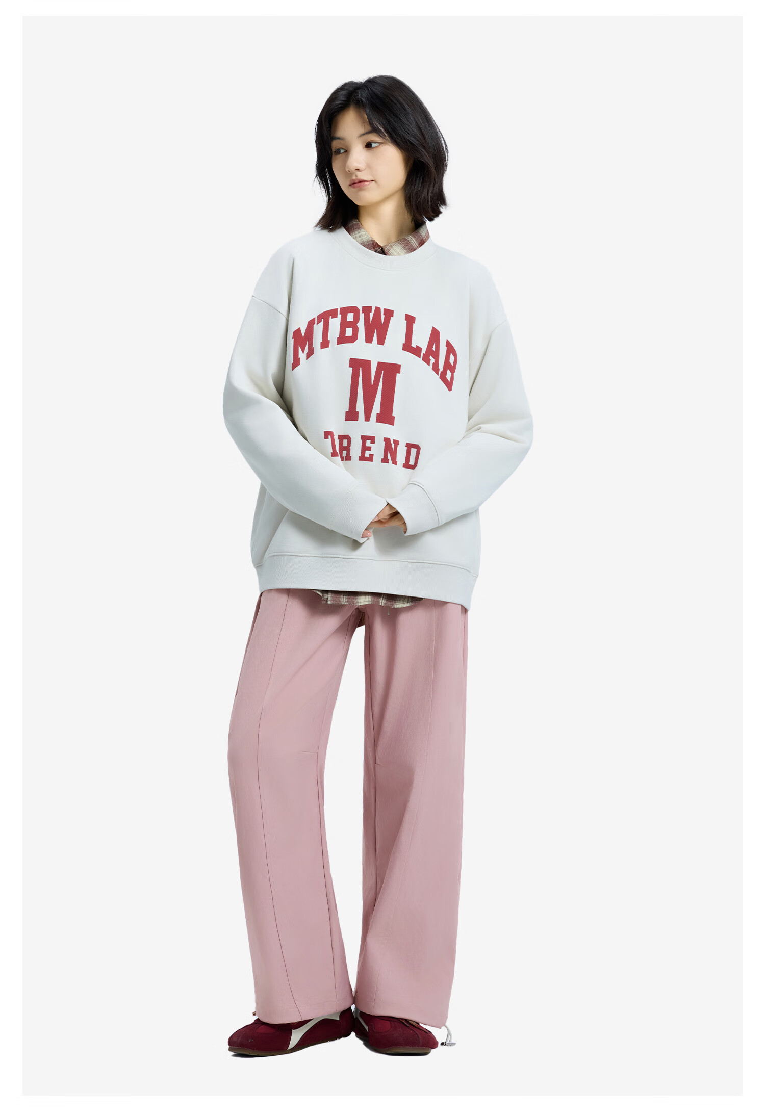 Meters Bonwe Women's Casual Pants 2025 Winter New Waist Splicing Casual Solid Color Simple Jogger Pants 9