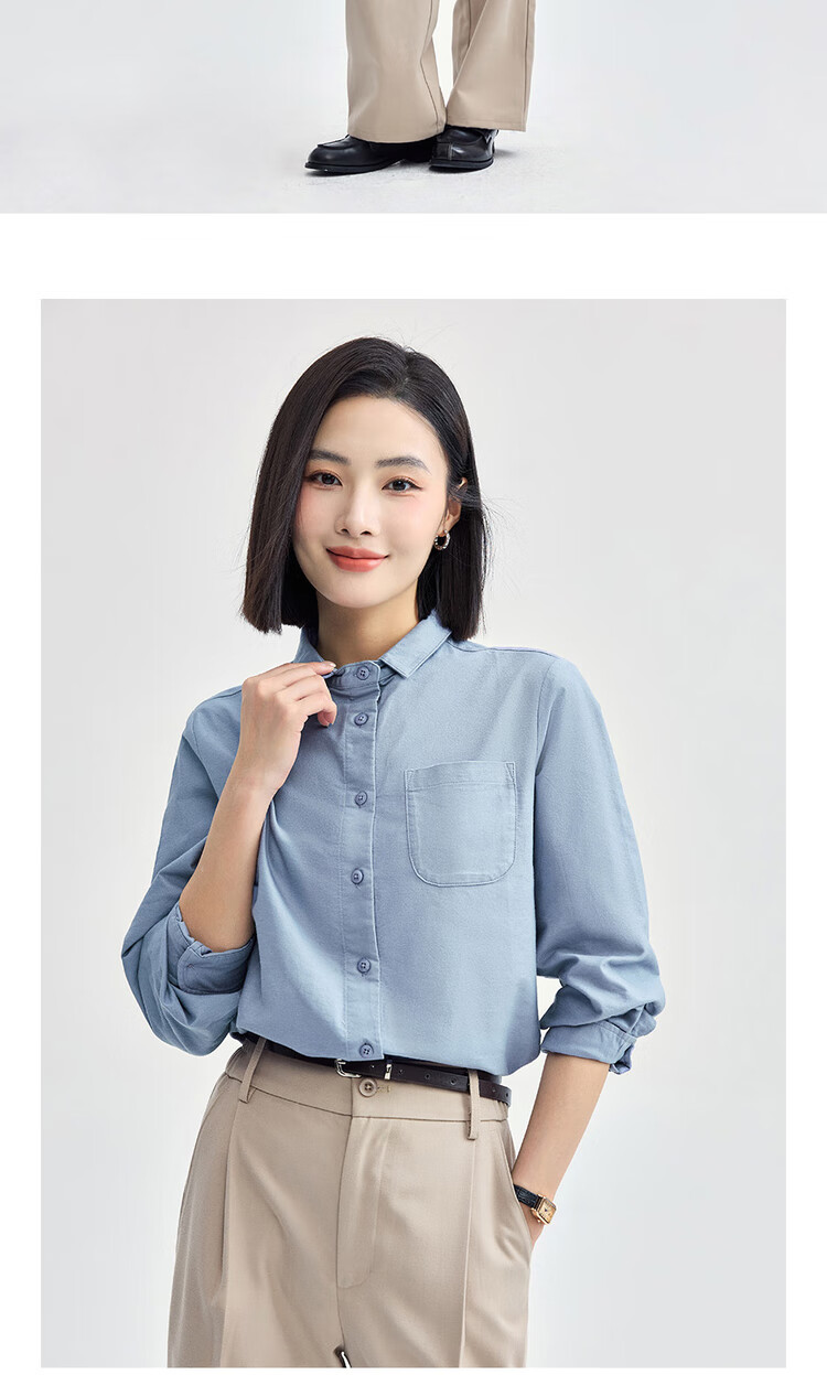 Giordano Women's Oxford Cotton Commuter Shirt with Pocket, Small Lapel, Long Sleeve Shirt 05345874 10