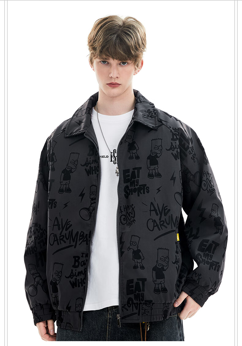 THE SIMPSONS Casual Loose Printed Polo Collar Trendy Unisex Jacket Purple Regular 2XL 7