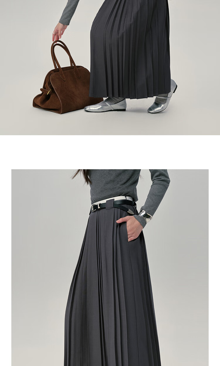Giordano [Lu Zhengyi Star Edition] Women's New Colorblock Waist A-Line Skirt Gray Pleated Skirt 18465824 15