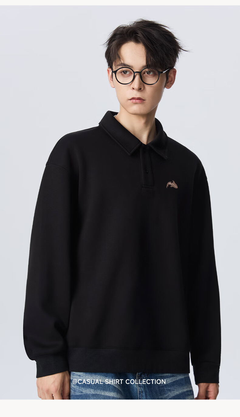Mark Fairwhale American Heavyweight Fleece-Lined Polo Collar Casual Long Sleeve Sweatshirt Men Sand Color XL Fall/Winter 2025 4