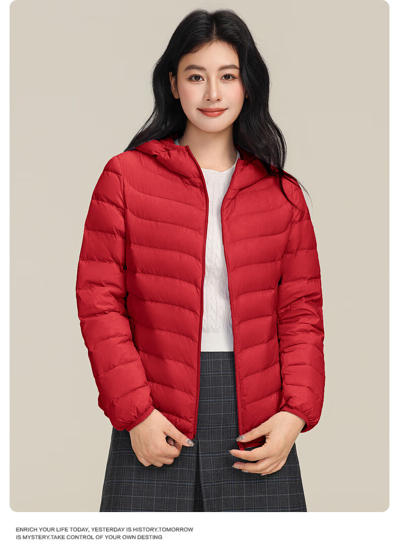 YAYA Lightweight Women's Down Jacket Warm Fashion Slim Short Duck Down Autumn Winter Hooded Lightweight Coat 43