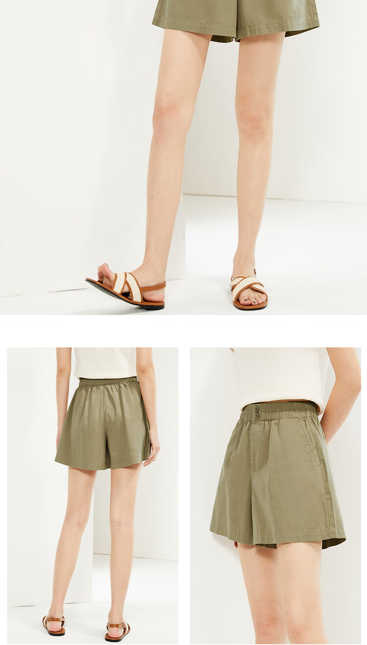 Giordano Women's Casual Shorts, Summer New Style, Pure Cotton Button Elastic Waist, Loose Thin Pants for Women, 05405309 14
