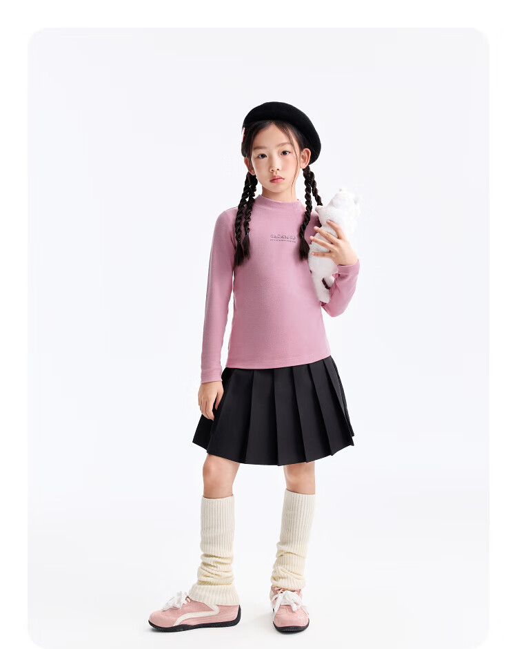 Annil Kids Boys and Girls Mid-Neck Long Sleeve Knit Sweater 2025 Winter New Base Shirt Golden Bell Pink 140 7
