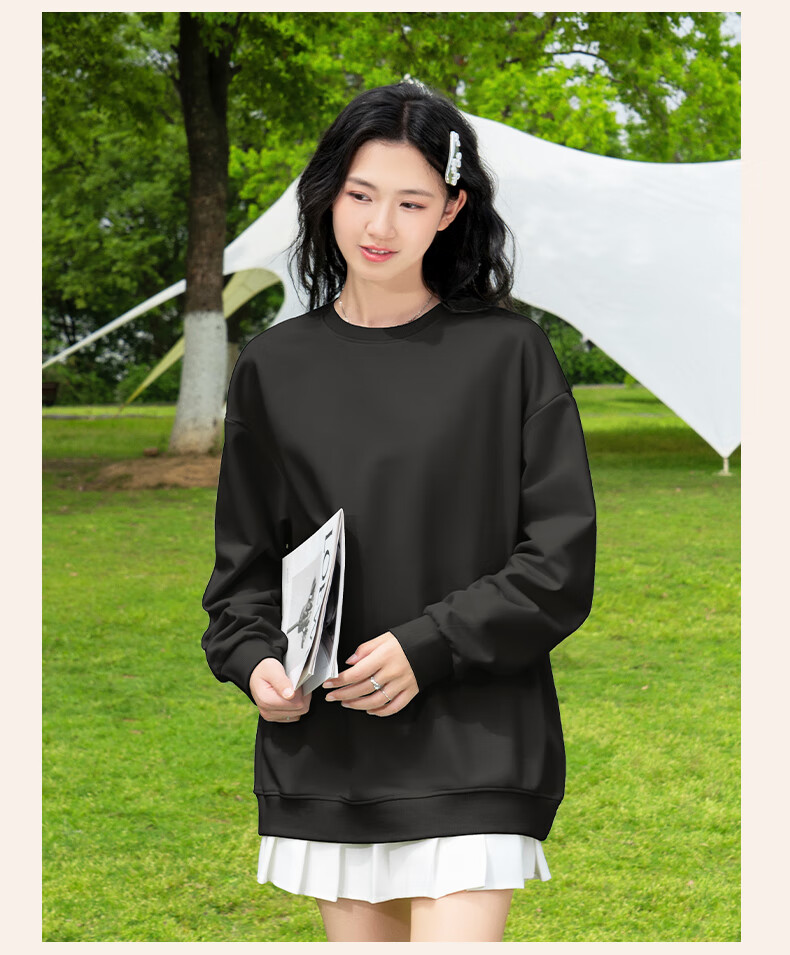 Baleno Fleece-Lined Crew Neck Pullover Sweatshirt for Women 2025 Autumn Winter New Solid Color Loose Warm Long Sleeve Top Without Hood 5