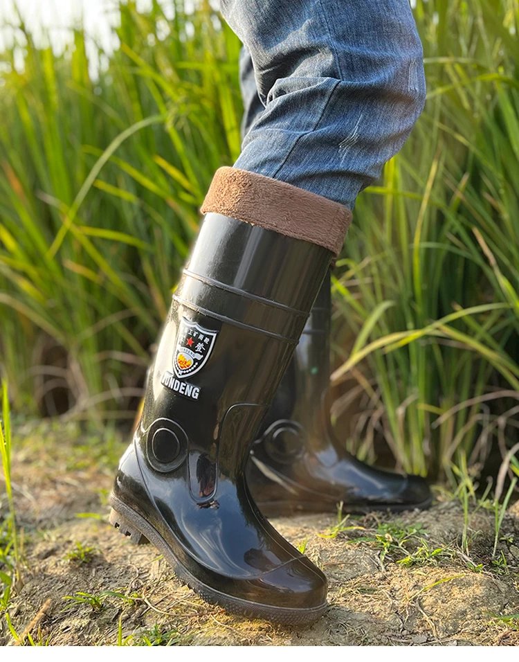 htqhnr橡胶雨鞋男中筒防滑防水劳保水鞋加绒水靴大码长筒工地雨靴冬