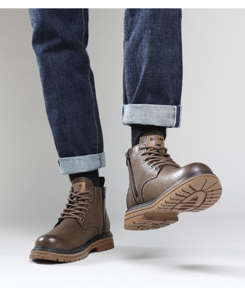 Qunlang Shijia Genuine Leather Martin Boots Men Winter Thick Sole British Retro Fashion Work Boots Fleece Lined Shoes 8