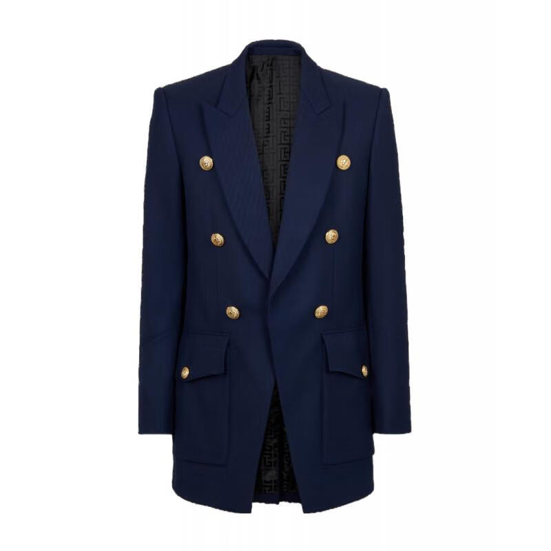 巴尔曼balmain 夹克男士奢侈品海军蓝六扣斜纹西装 6ub fr-48【图片