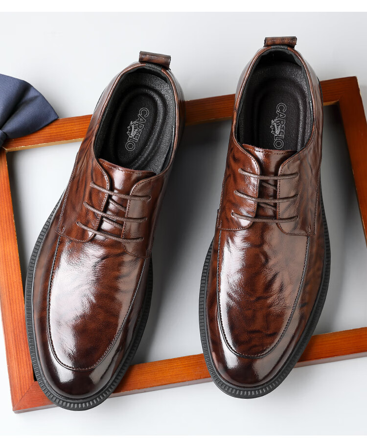 CARTELO British Hand-Grain Top-Layer Cowhide Men's Shoes, Business Casual Men's Leather Shoes, Wedding Shoes, Leather Shoes K062 Black Height-Increasing Size 41 2