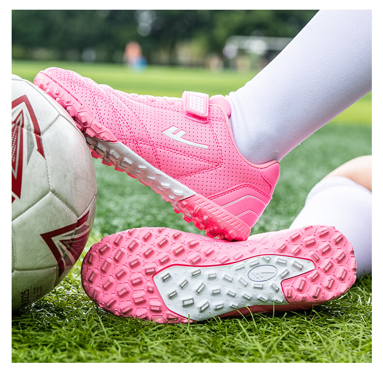 Warrior Girls' Soccer Shoes Studded TF Velcro Children's Youth Student Sneakers 961 Pink Studded Size 39 24
