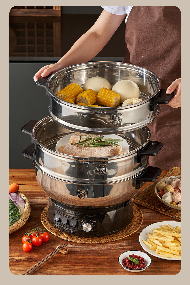 MeiLing Electric Frying Pan New Generation Healthy Large Capacity 304 Stainless Steel Electric Steamer Electric Cooker Stew Steam Cook Non-Stick Multifunctional All-in-One Electric Pot Multi-Purpose E 18