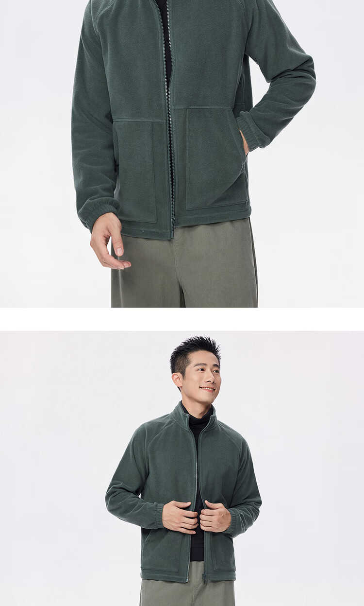 Giordano Men's Fleece Jacket, New Style with Fleece Lining, Stand-Up Collar, Raglan Sleeve, Casual Zipper Jacket for Men, 13075803 13