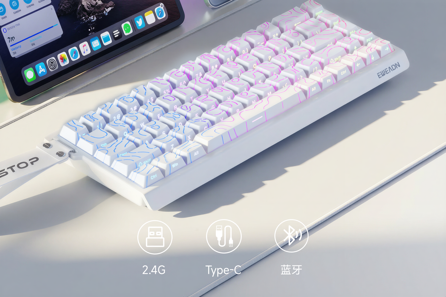 EWEADN F68 Wireless Keyboard Bluetooth Tri-mode Silent Mechanical Feel Gaming 68-Key Portable Computer Laptop Membrane Keyboard for Tablet iPad 4