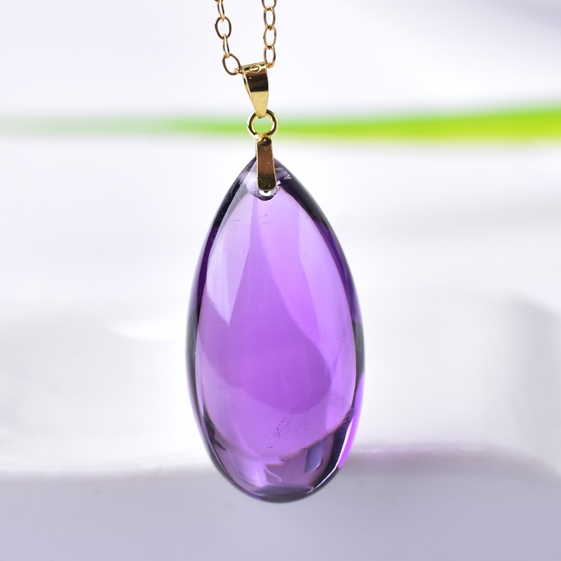 梓瑞珠宝天然水晶紫水晶吊坠水滴吊坠全净体锁骨链财富水晶送14k金