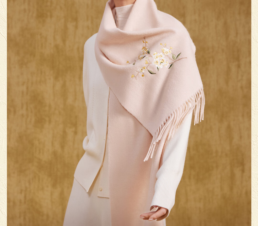 Shanghai Story Extended Embroidery 100% Wool Scarf Gift for Elders and Mom New Year Birthday Autumn Winter Shawl Wrap 3