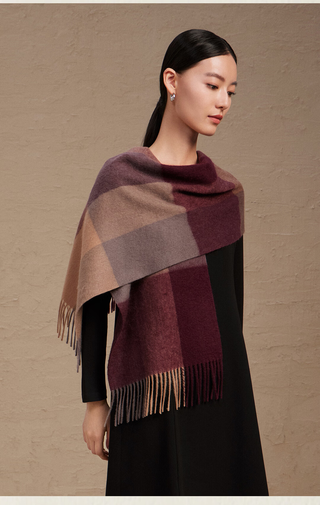 Shanghai Story Autumn Winter 100% Cashmere Scarf Thickened Plaid Neck Warmer New Year Birthday Gift for Women Girlfriend Gift 9