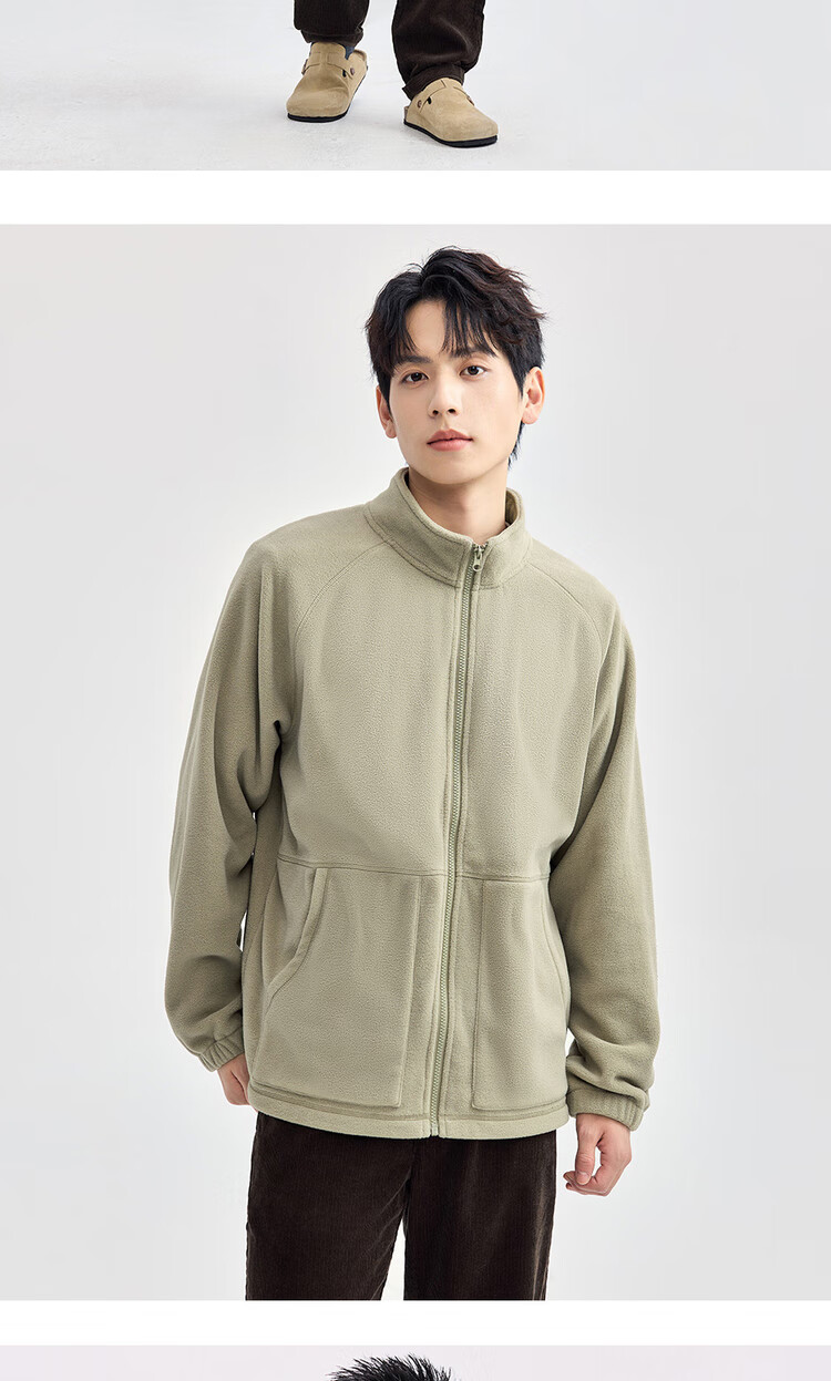 Giordano Men's Fleece Jacket, New Style with Fleece Lining, Stand-Up Collar, Raglan Sleeve, Casual Zipper Jacket for Men, 13075803 10