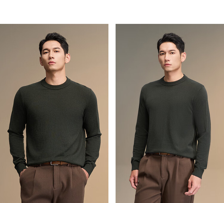 HLA Long-Sleeve Knit Sweater for Men, Lightweight Business Pure Wool Thermal Undershirt for Winter 15