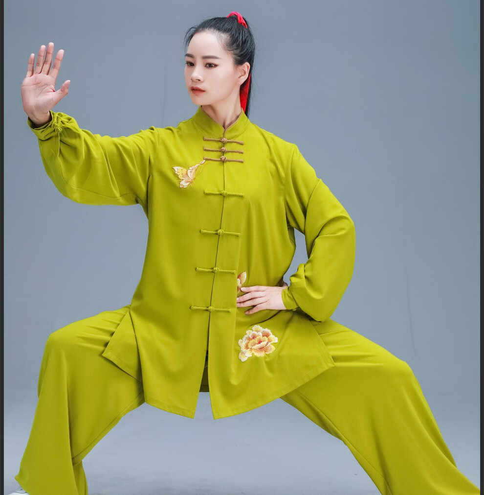 云太极服女春夏练功服绣花弹力棉表演服中老年太极拳服装晨练服 基础