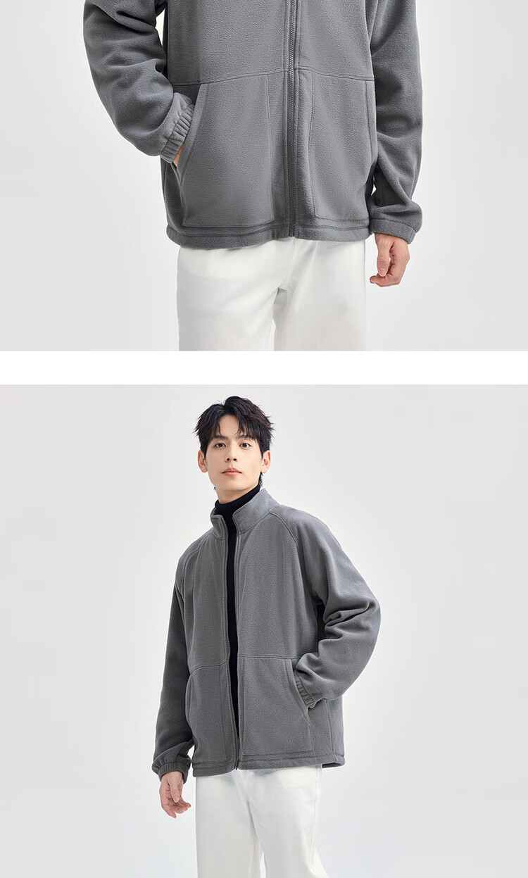 Giordano Men's Fleece Jacket, New Style with Fleece Lining, Stand-Up Collar, Raglan Sleeve, Casual Zipper Jacket for Men, 13075803 17