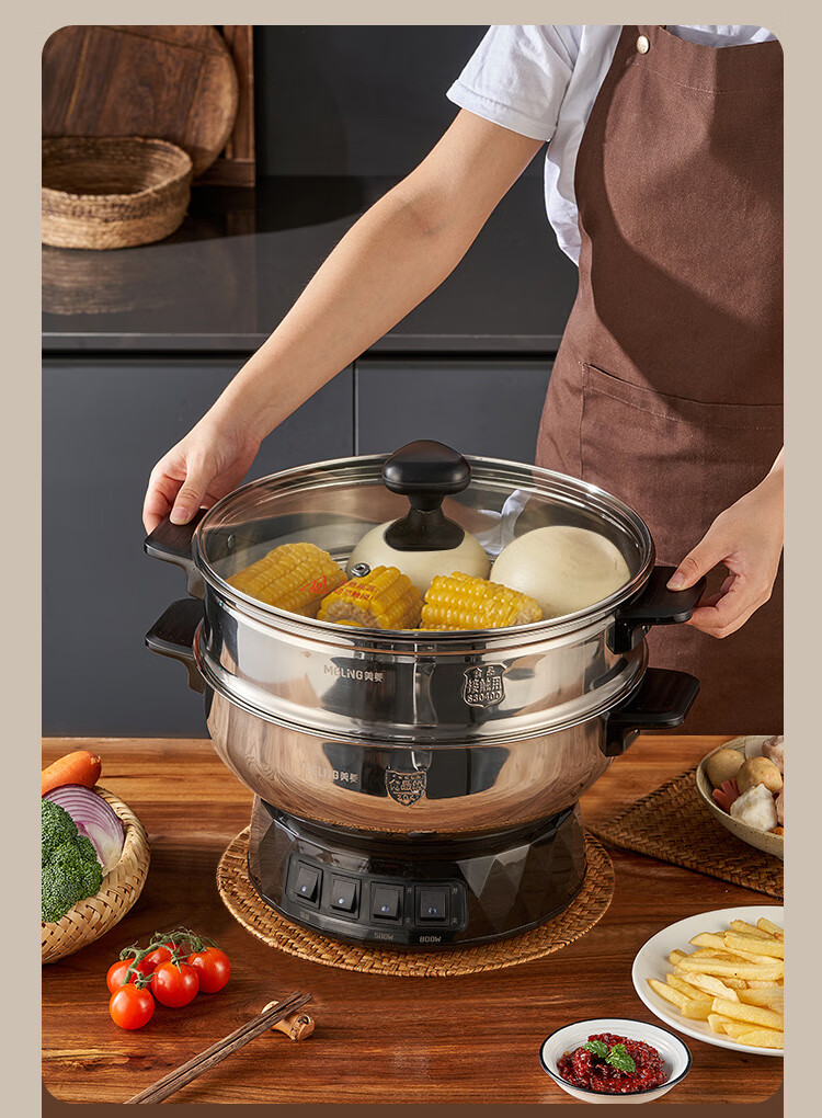 MeiLing Electric Frying Pan New Generation Healthy Large Capacity 304 Stainless Steel Electric Steamer Electric Cooker Stew Steam Cook Non-Stick Multifunctional All-in-One Electric Pot Multi-Purpose E 17