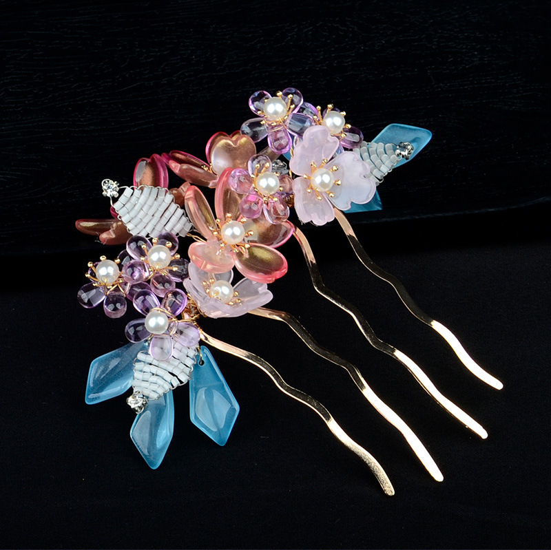 汉服发饰古风发梳插梳发簪仙女发钗珠花头花珍珠盘发头饰配饰繁花似锦