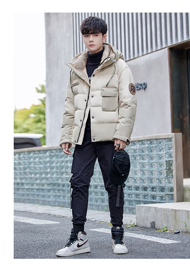 蒙口 潮牌羽绒服2022年新款男短款潮流帅气青少年拼接撞色保暖连帽